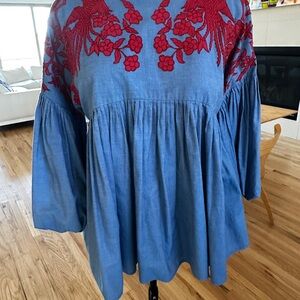 HEMANT & NANDITA Blue and Red Embroidered Blouse